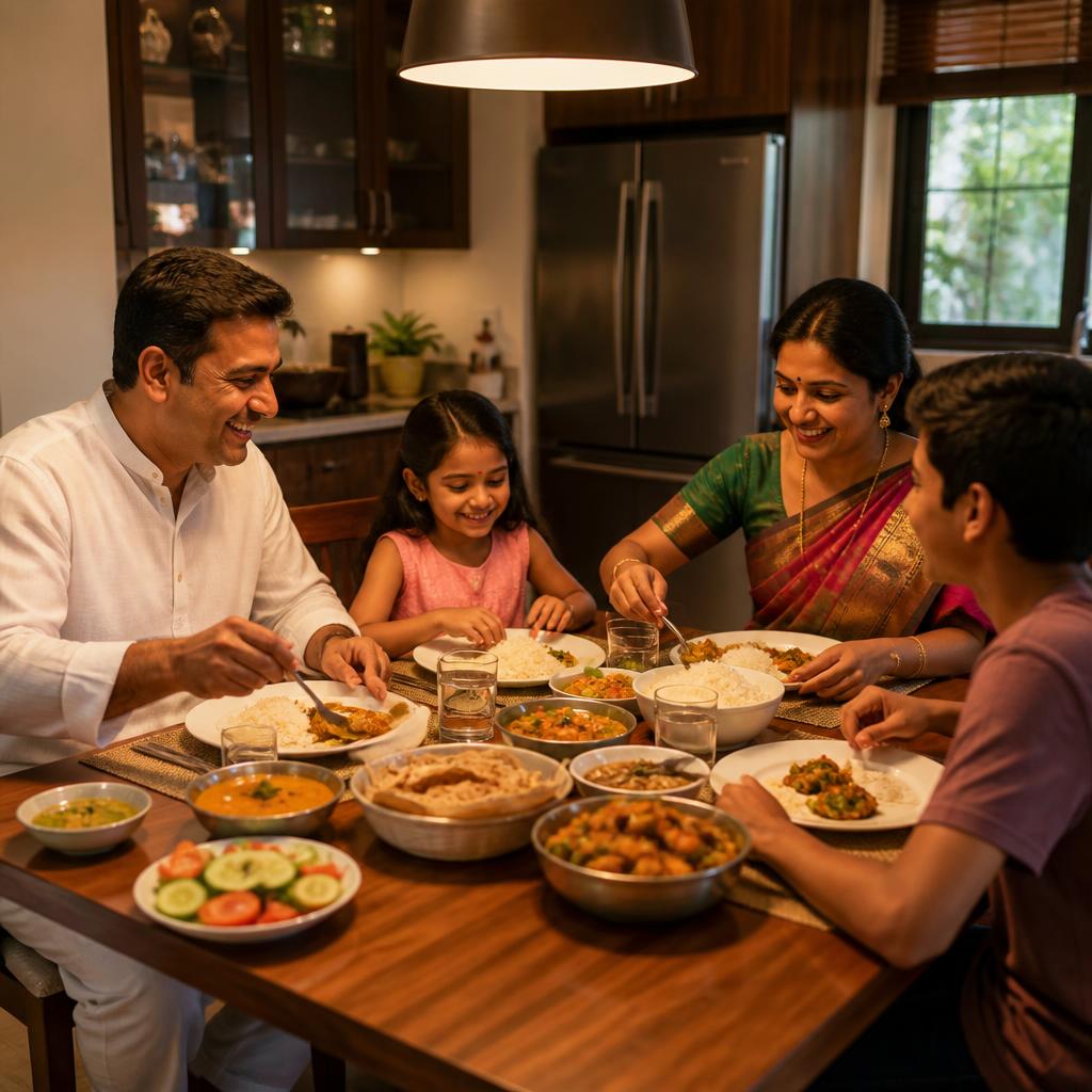 Indian family dining together